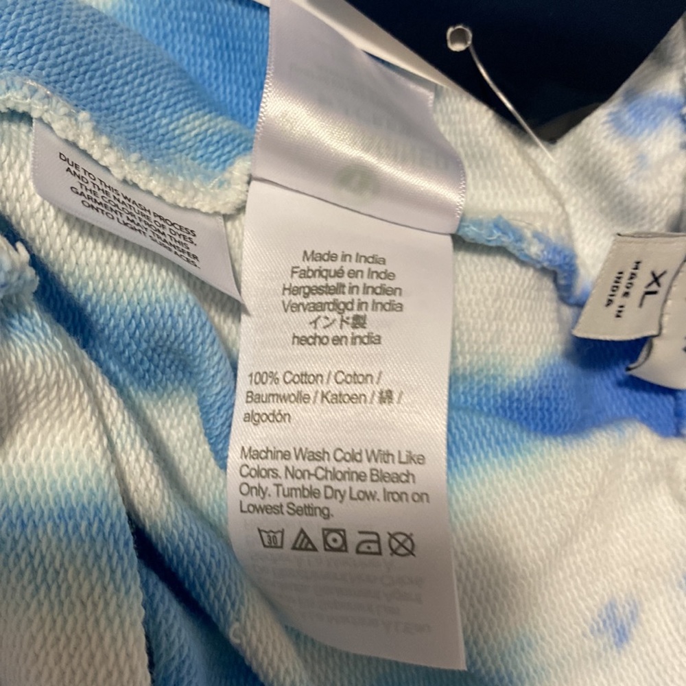 J. Crew Blue & White Tie-Dye Track Pants with Pink Drawstring - Picture 8 of 11